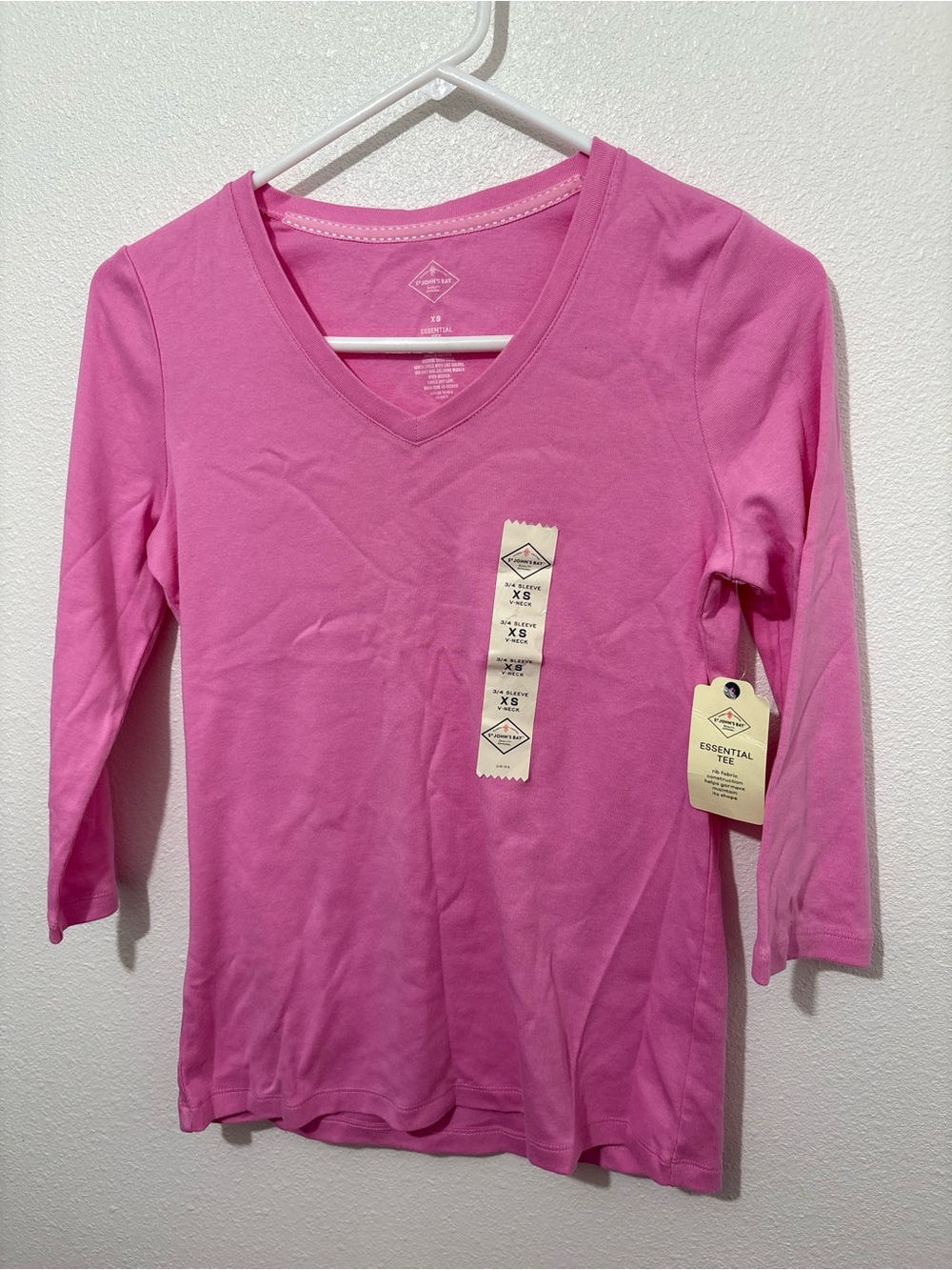 St. John's Bay women's Essential Tee XS pink Bloom round neck long sleeves
